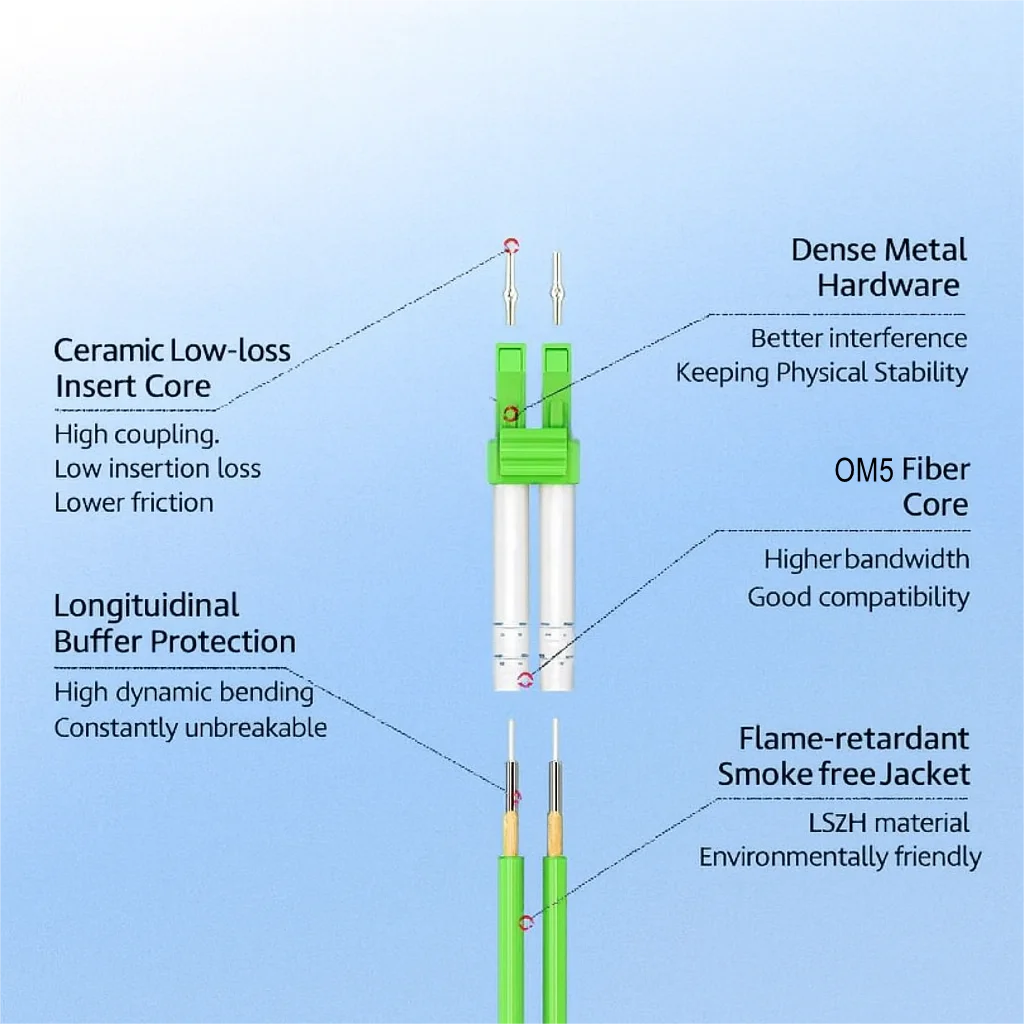 OEM/ODM SURFIBER/OEM OM5 Fiber Optic Patch Cord LSZH Low Loss LC/UPC-LC/UPC Duplex Jumper Cable