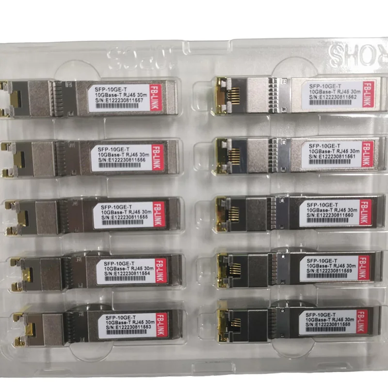FB-LINK 10GBase-T RJ45 SFP Module Gold Contact 10G Copper Ethernet Transceiver Hot Plug Durable Highly Compatible 30-Meter-boxintelecom