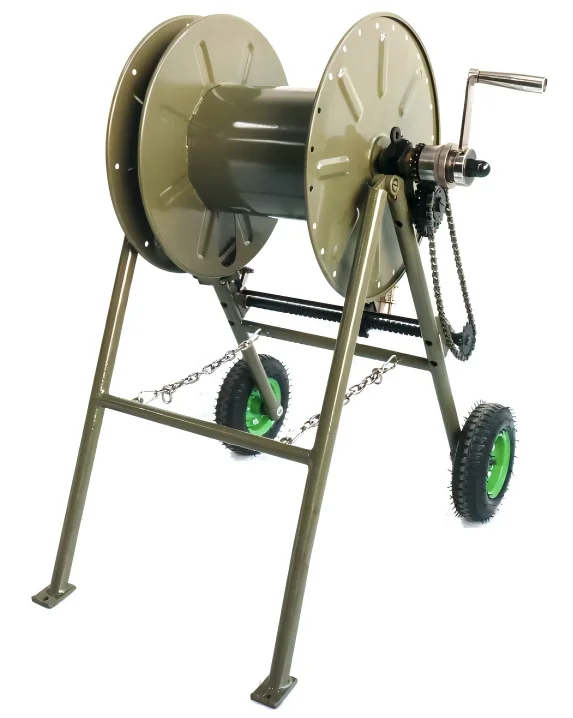 Portable Tactical Fiber Optic Cable Reel with Fixed Wheel Stand  Metal Foldable for FTTA D