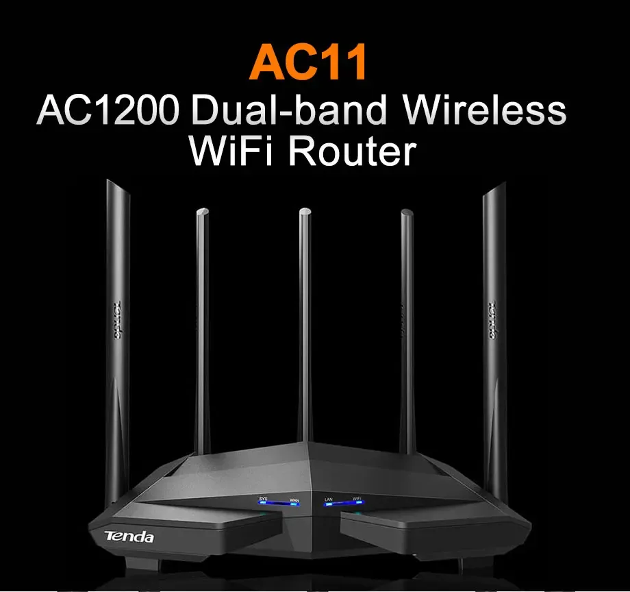 Tenda AC11 Gigabit Wifi Router 1200Mbps Wifi Repeater Dual Band 2.4G/5G 1 WAN+3 LAN Gigabit Ports 5*6 Dbi Gain Antenna 1GHz CPU-boxintelecom