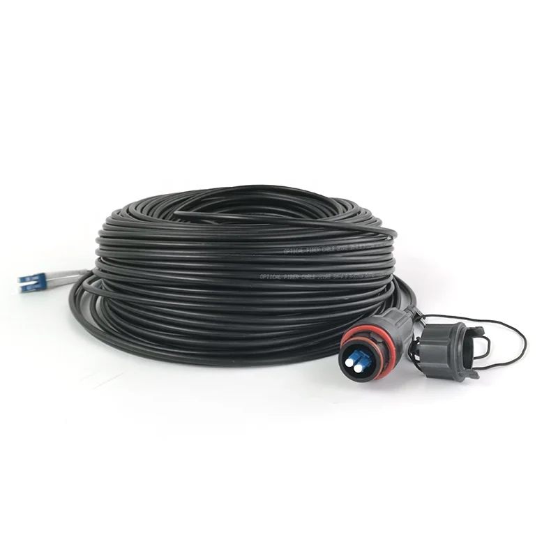 Black FTTX 2 Fiber Count Singlemode PE LSZH Jacket Armed Outdoor Fiber Optic Cable with Waterproof Fullax DX LC Connector-boxintelecom
