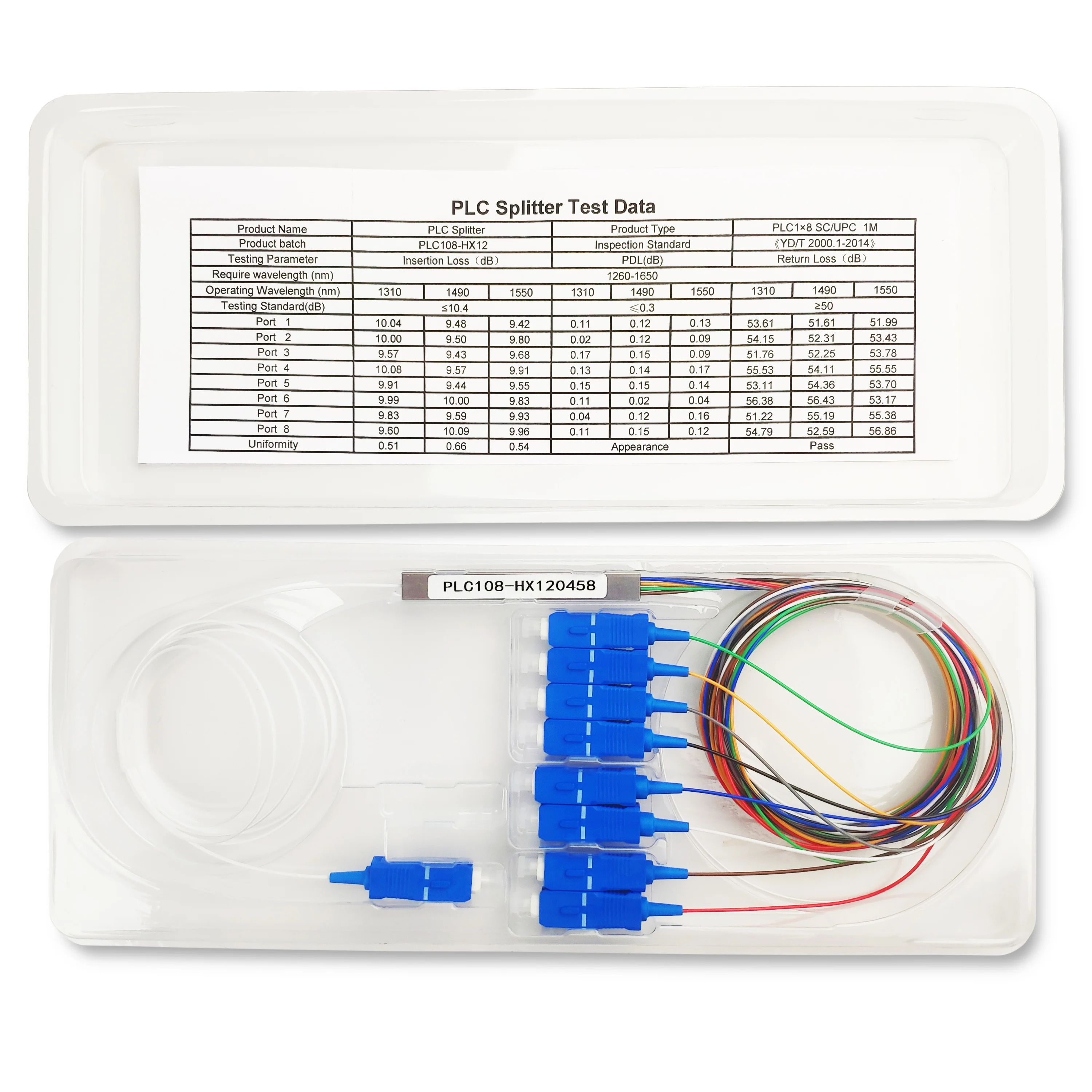 1x8 PLC Splitter Single Mode SM Mini Type Fiber Optic PLC Splitter with SC/UPC Connector F