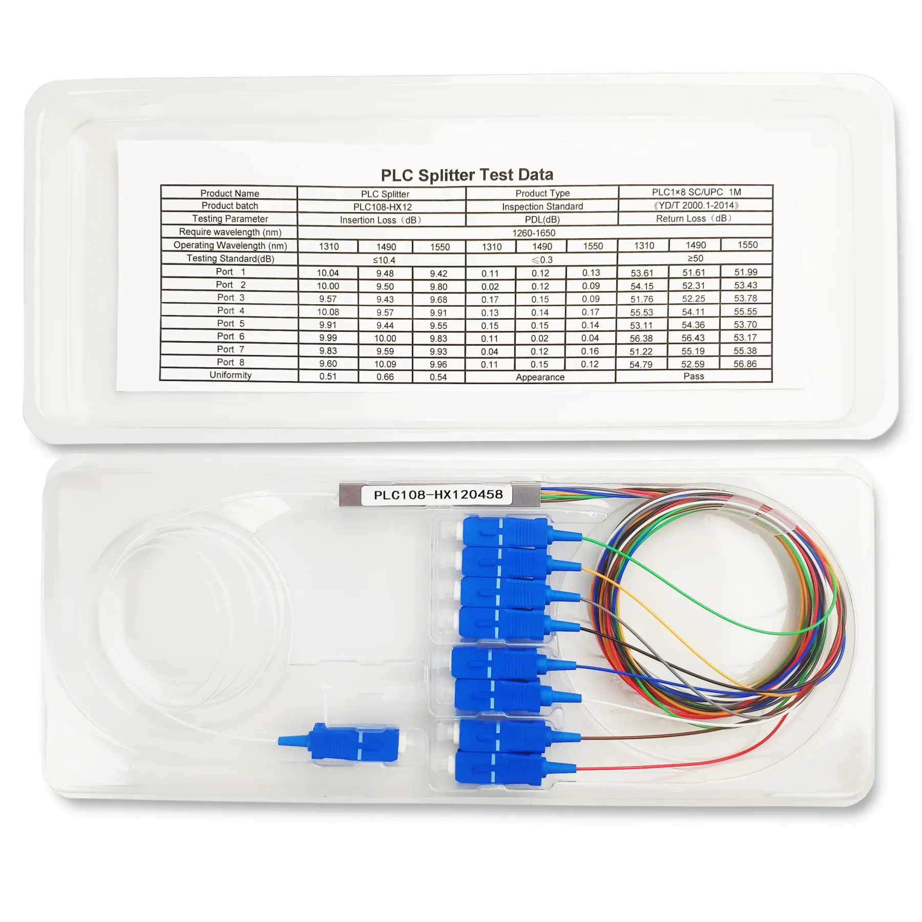 1x8 PLC Splitter Single Mode SM Mini Type Fiber Optic PLC Splitter with SC/UPC Connector F