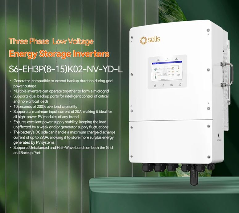 High Efficiency Solis S6-EH3P(8-15)K02-NV-YD-L Three Phase Low Voltage 12kw 15kw 12kva Hybrid Solar Inverter-boxintelecom