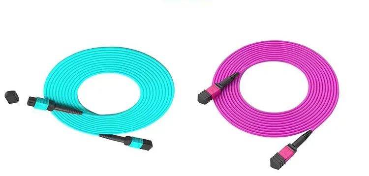 MPO High Density 12/24 Core OM3 Multimode Fiber Patch Cord Aqua Color Fast Transfer 5G/4G/3G FTTH Centers for Data-boxintelecom