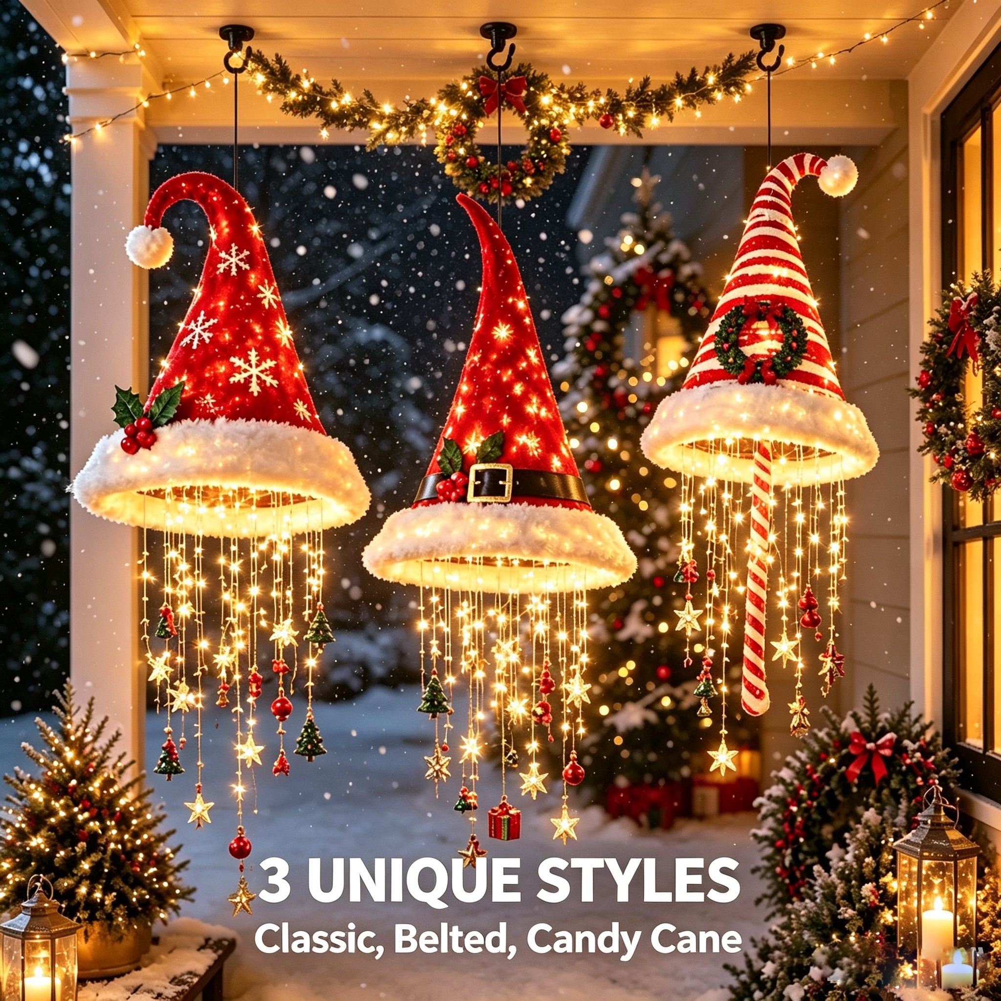 🎅✨ Lighted Santa Hat Hanging Chandelier-3 Designs