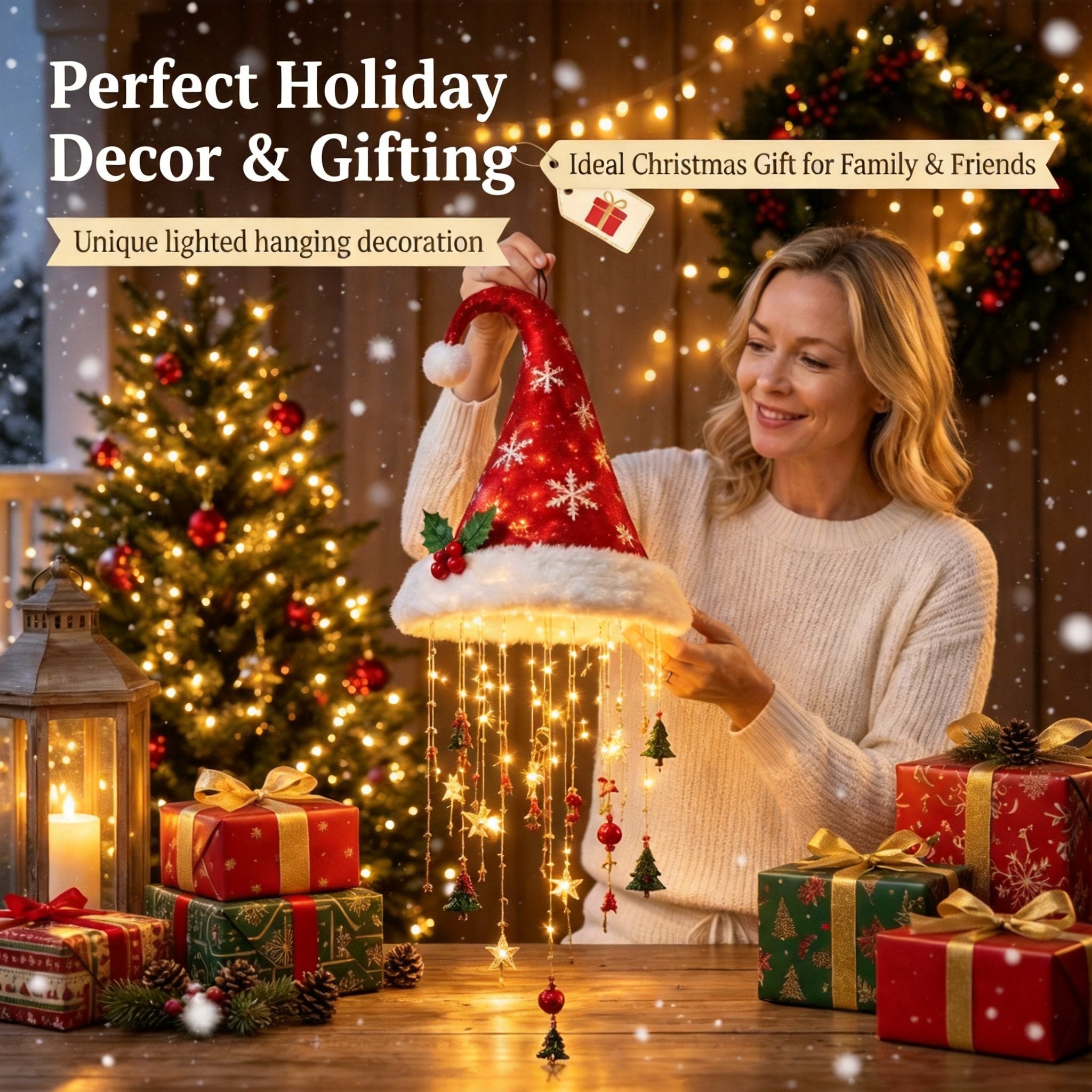 🎅✨ Lighted Santa Hat Hanging Chandelier-3 Designs