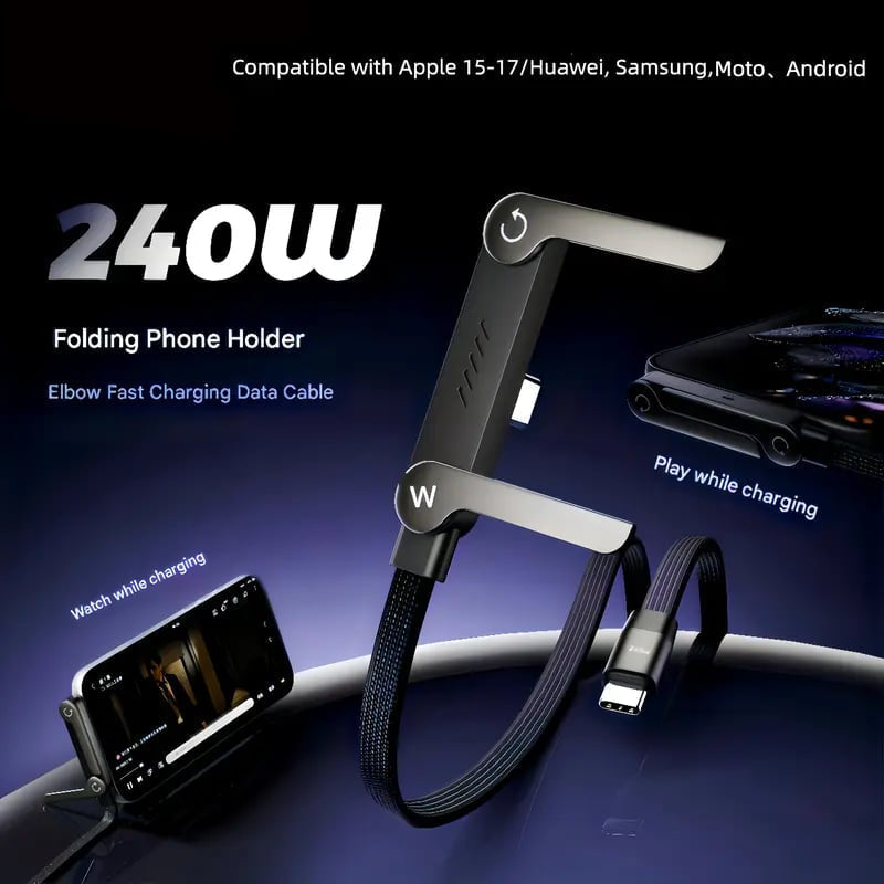 2-in-1 Fast Charging Cable with Adjustable Phone Stand