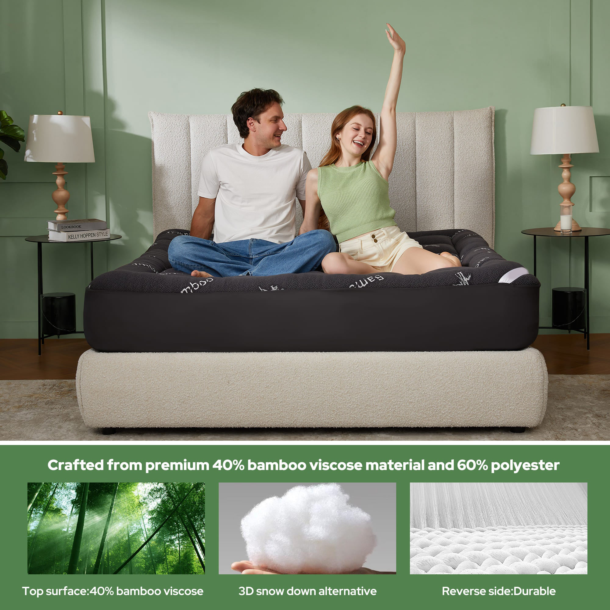 🔥Limited-time 50% off⏰3D Fill Luxurious Bamboo Mattress Topper🛏