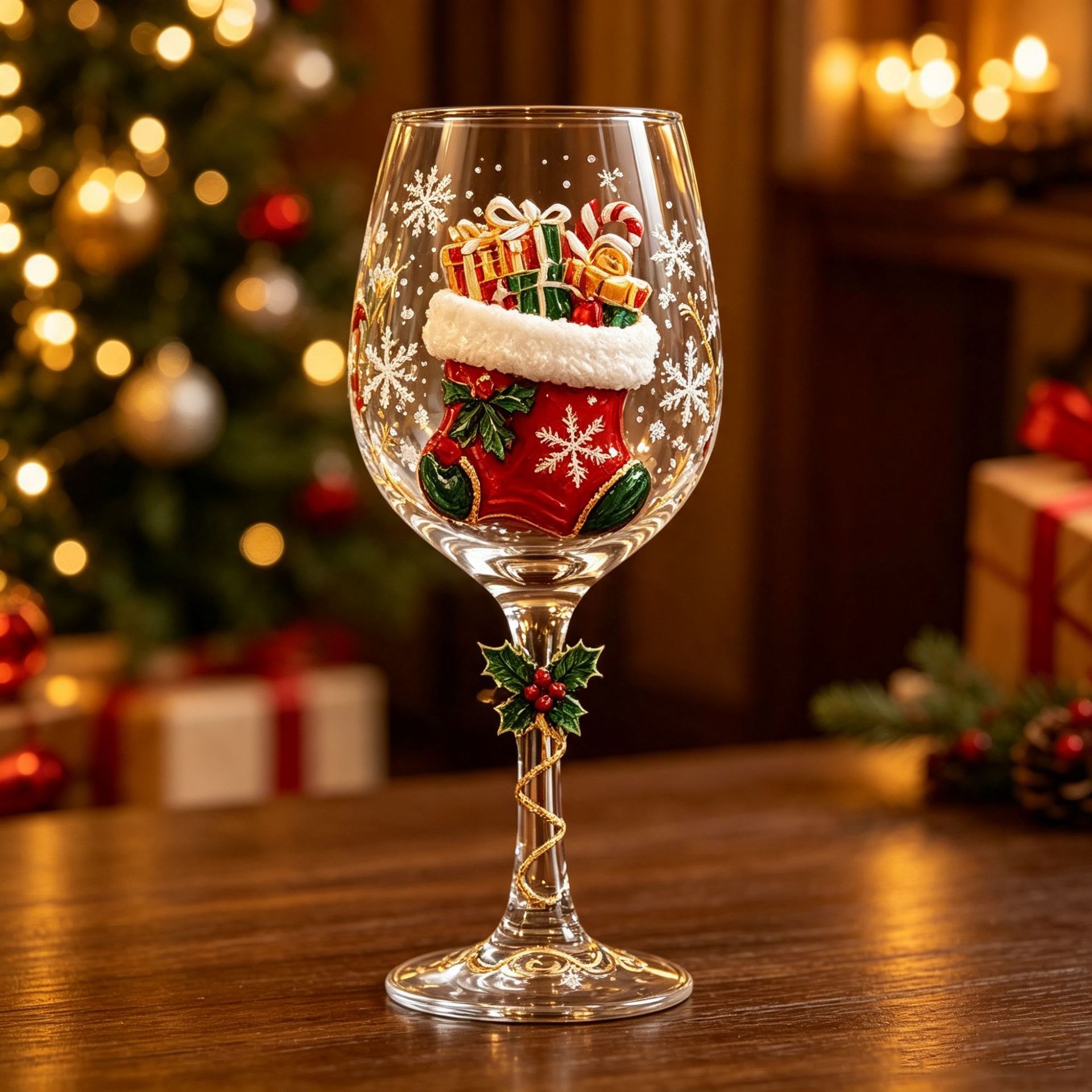 🎄✨3D Christmas Glass Art Cup – Flat-Bottom & Stemmed Holiday Glassware