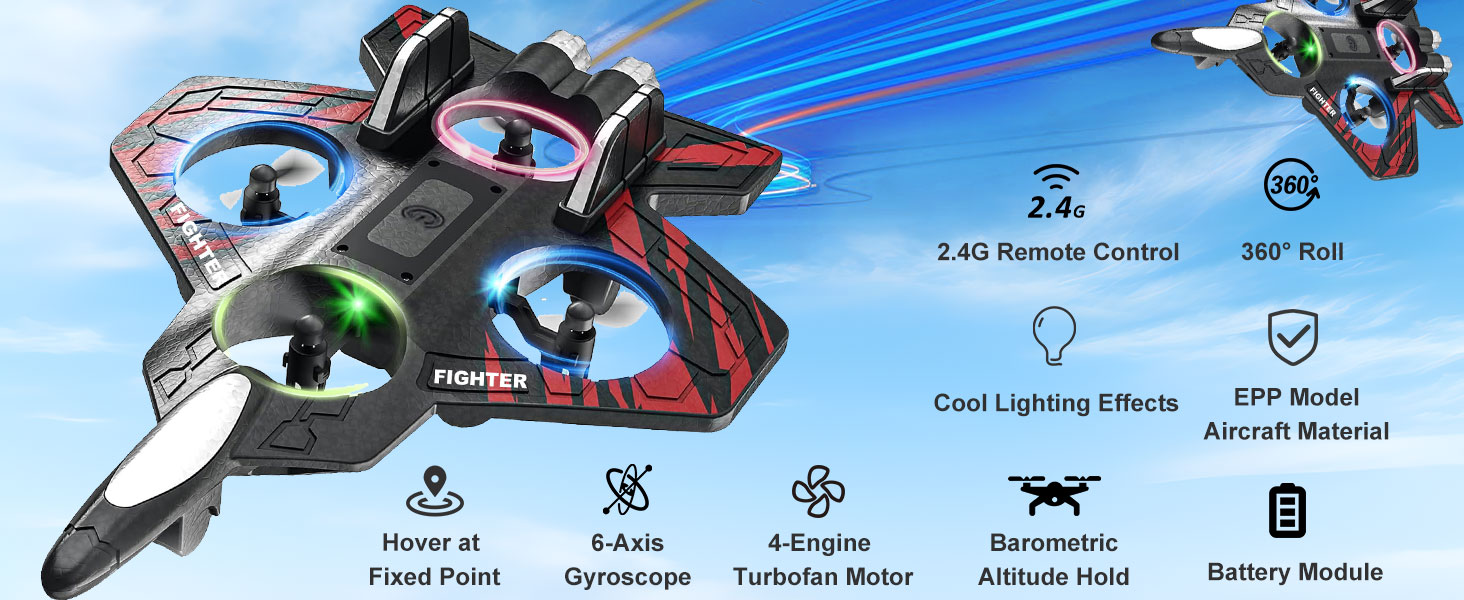 RC airplane foam RC plane RC Airplane Fighter Jet with Light 360&deg; Flip Fighter Jet