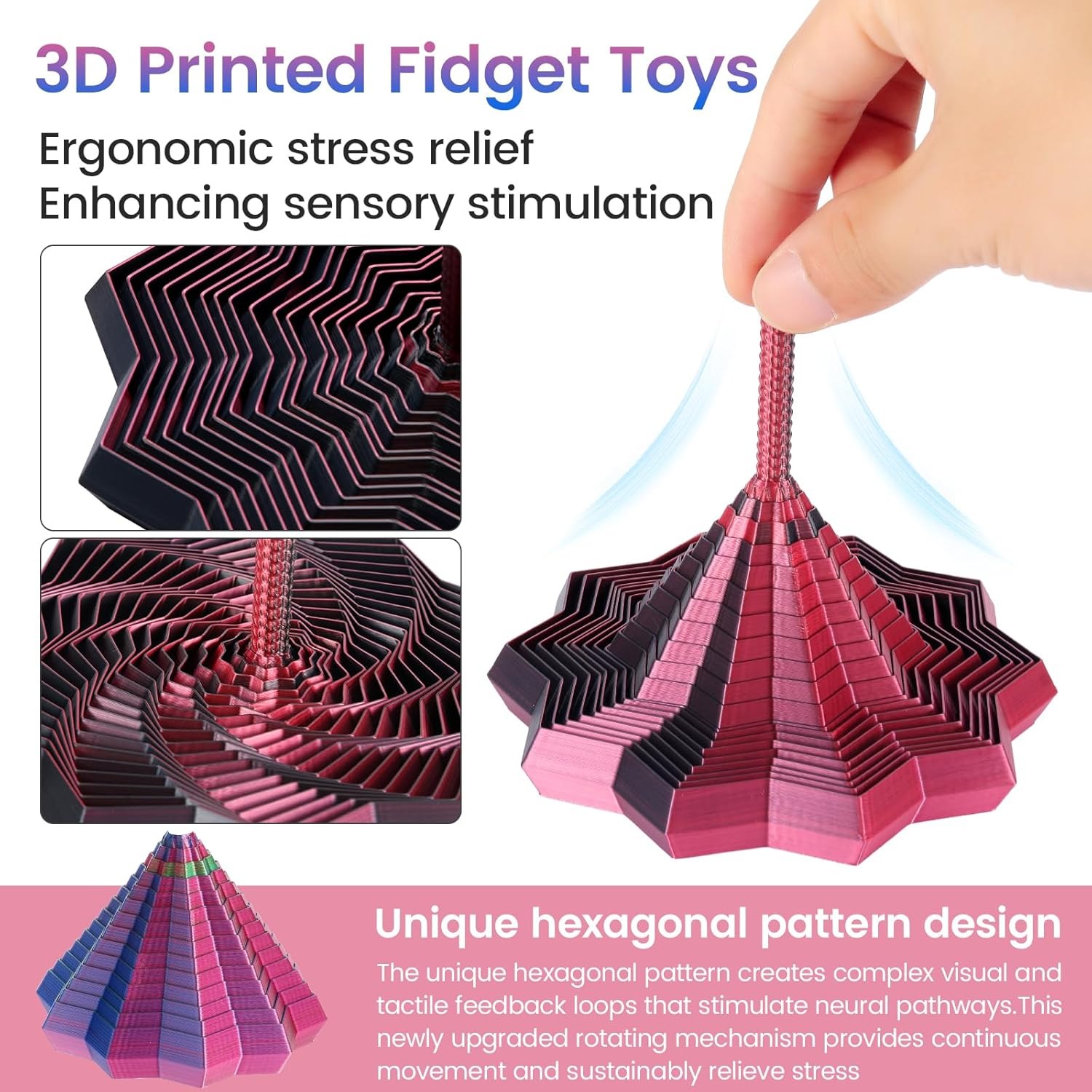 ⏳Limited-time 50% off⏰3D Printed Sensory Fidget Star with Handles, Colorful Fractal Expanded Fidgets Hexagon Whirling Spiral Star Shaped Toys for Office Desktop Decompression Toys Stress Relief Whirling Spiral