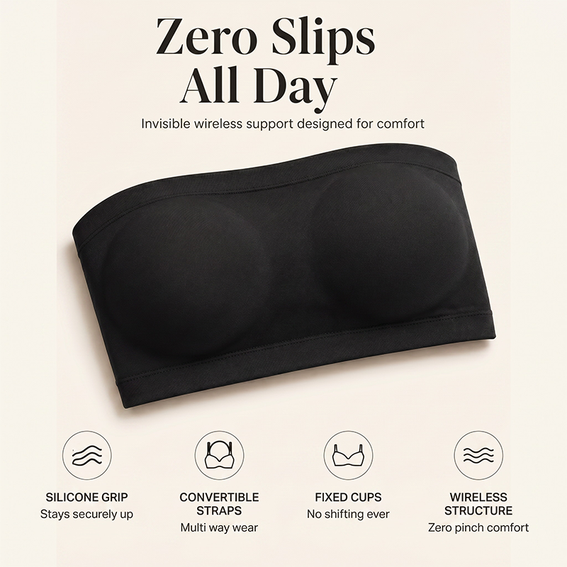 ⛱️Last Day Special Price ￡10.99!!🤩🔥Convertible Strapless Bandeau Bra with Wireless Comfort, Anti-Slip Grip & Removable Straps