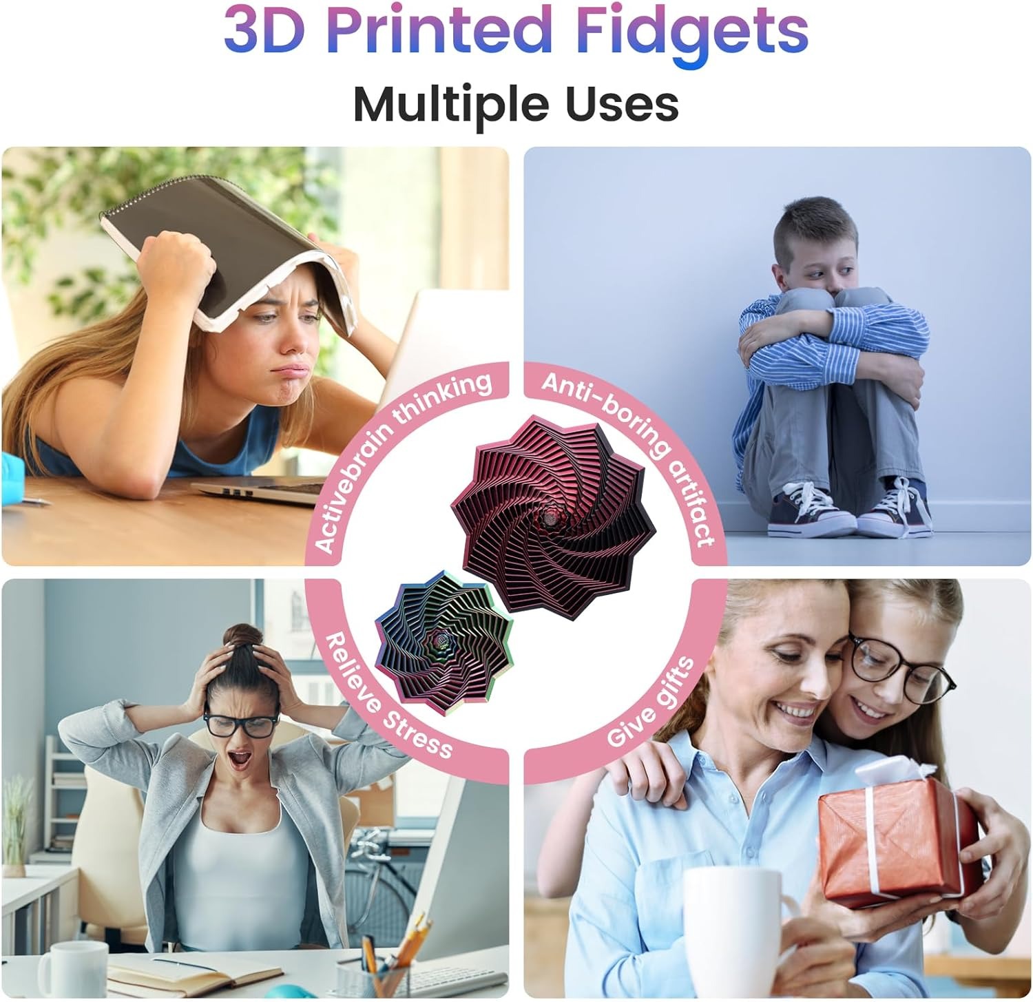 ⏳Limited-time 50% off⏰3D Printed Sensory Fidget Star with Handles, Colorful Fractal Expanded Fidgets Hexagon Whirling Spiral Star Shaped Toys for Office Desktop Decompression Toys Stress Relief Whirling Spiral