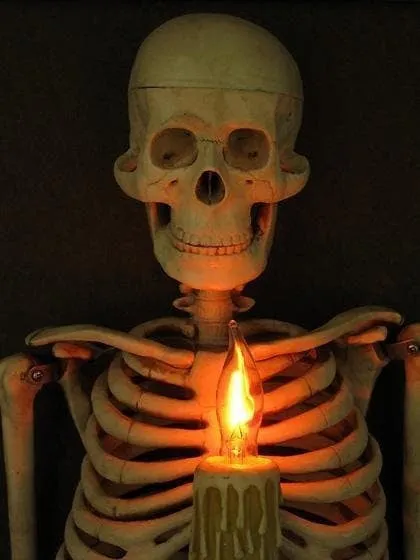 Framed 3D Skeleton Torso Holding Candle💀Haunted house skull
