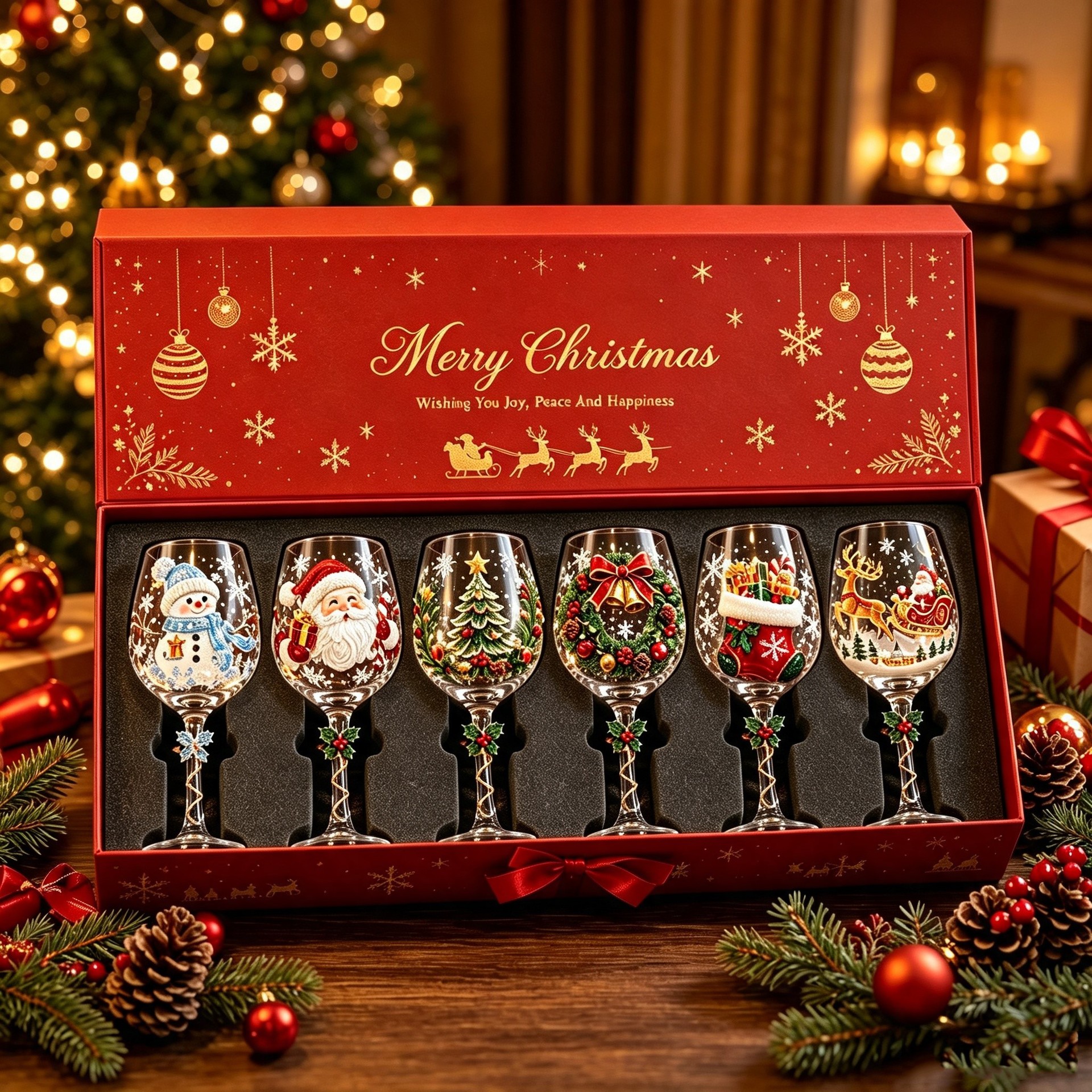 🎄✨3D Christmas Glass Art Cup – Flat-Bottom & Stemmed Holiday Glassware