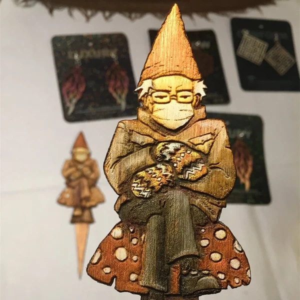 Bern in a fern - Grumpy Bernie Garden Gnome Plant Stake