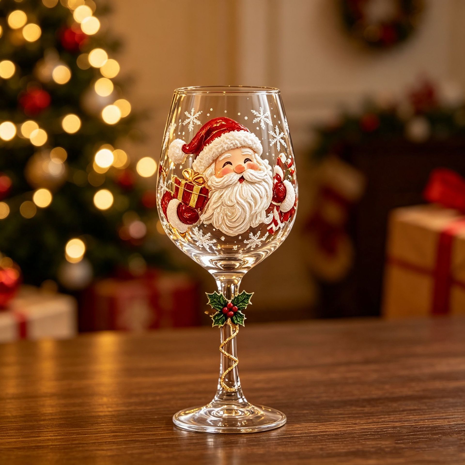 🎄✨3D Christmas Glass Art Cup – Flat-Bottom & Stemmed Holiday Glassware