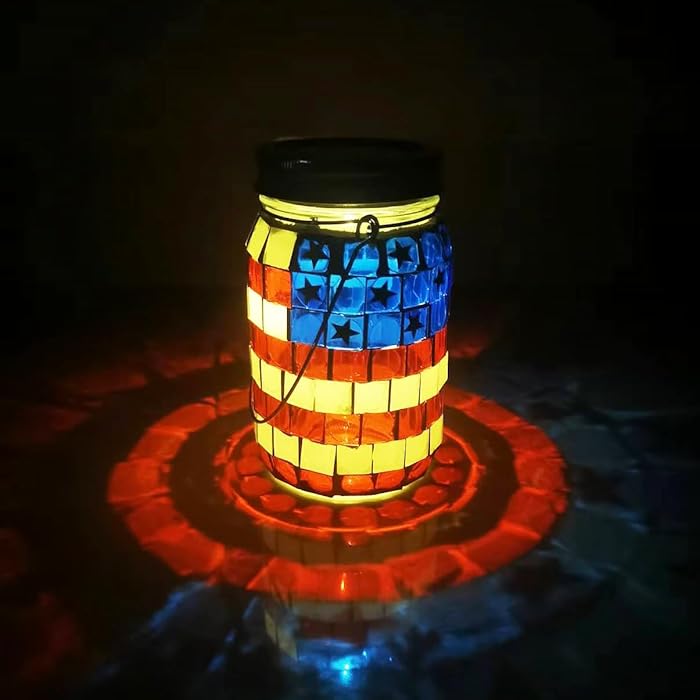 Colorful Mosaic Solar Light Ornaments, USA Flag Solar Light