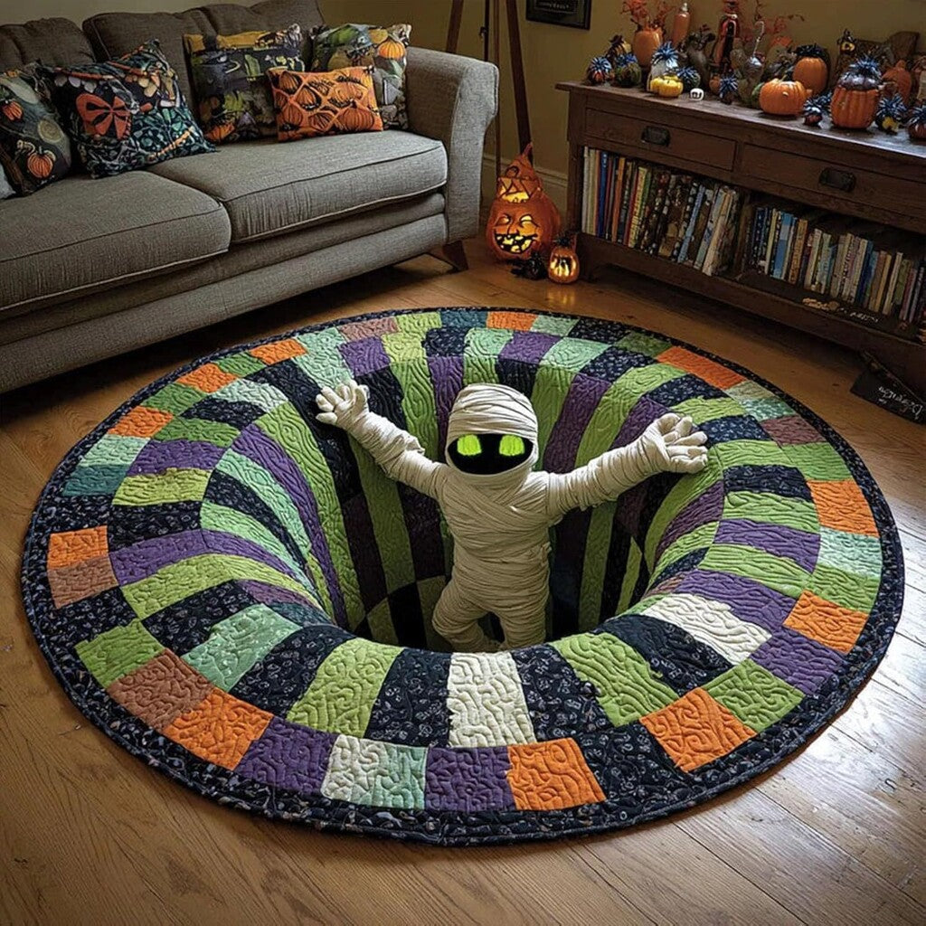 🔥Last Day Promotion🎃3D Skeleton Vortex Quilted Round Halloween Rug