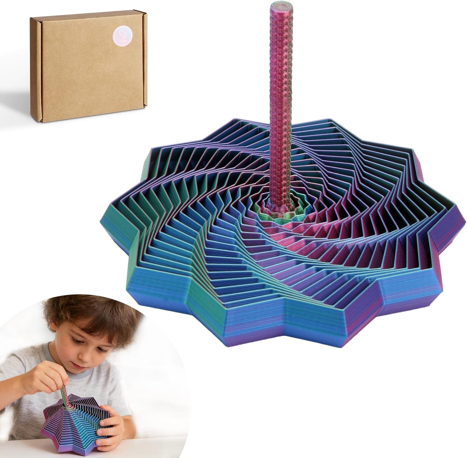 ⏳Limited-time 50% off⏰3D Printed Sensory Fidget Star with Handles, Colorful Fractal Expanded Fidgets Hexagon Whirling Spiral Star Shaped Toys for Office Desktop Decompression Toys Stress Relief Whirling Spiral