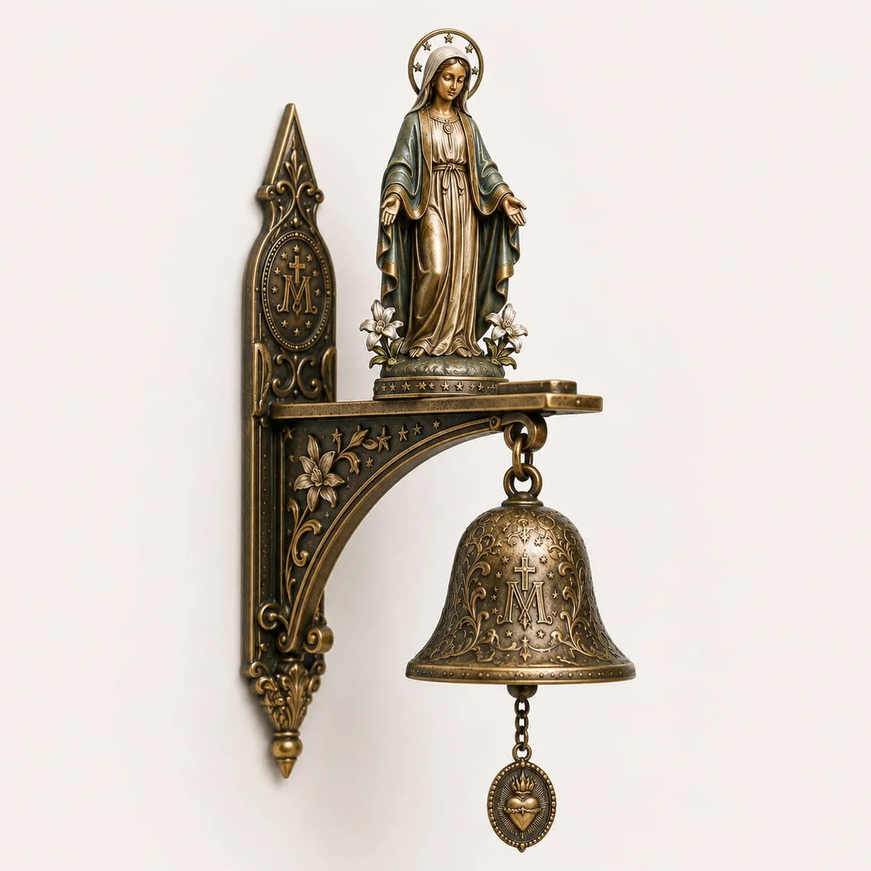 ✨ Our Lady of Grace Bronze Miraculous Medal Wall Bell | 🙏Catholic Religious Home & Garden Decor