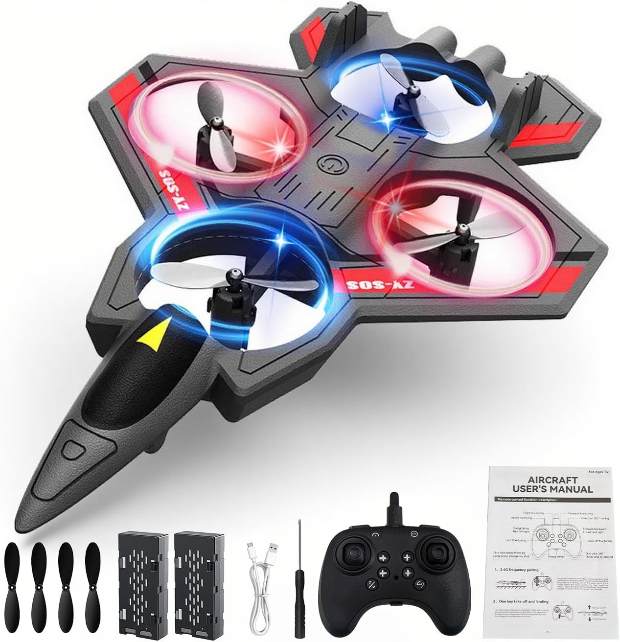 Foam Remote Control Airplanes, RC Plane with Light, RC Airplane Fighter Jet, 360° Flip, Stunt Roll, Airplane Drone for Men, RC Airplane (Blue)