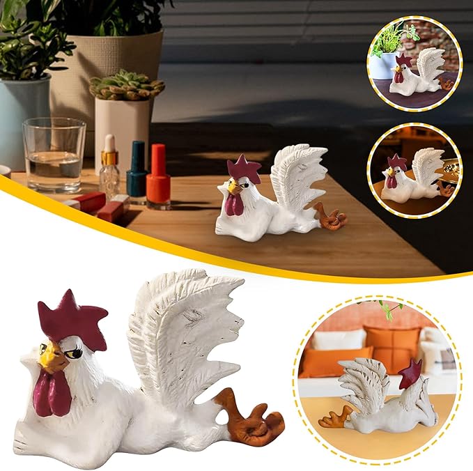 White rooster statue with charming posture and long eyelashes | Resin art | Hand-painted art