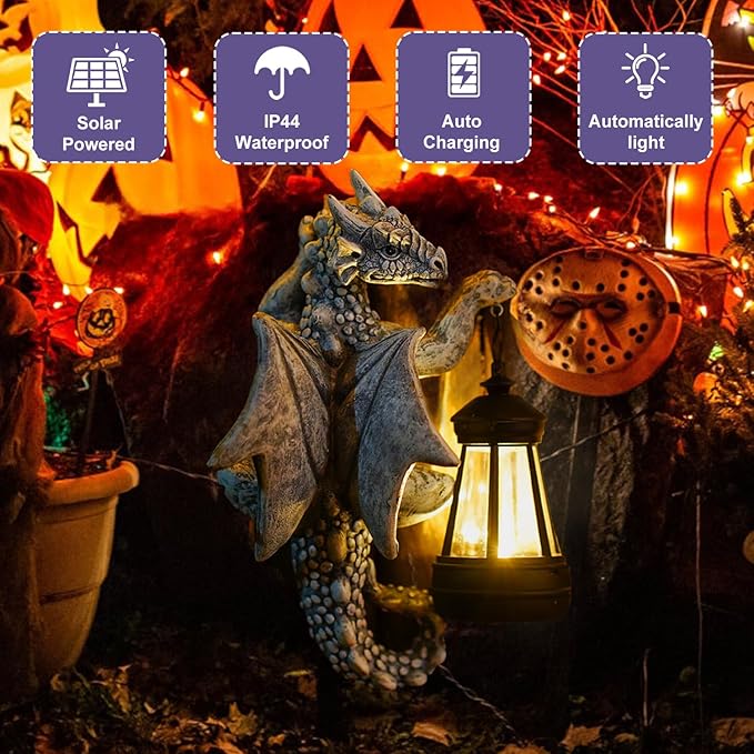 Dragon Tree Hugger with Solar Lanten | Fall and Winter Garden Decor | Holiday Gifts
