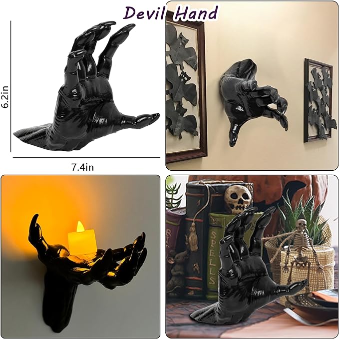 Wall Mounted Horror Outstretched Hand | Comes with a Lit Candle | Wall Art Sculpture