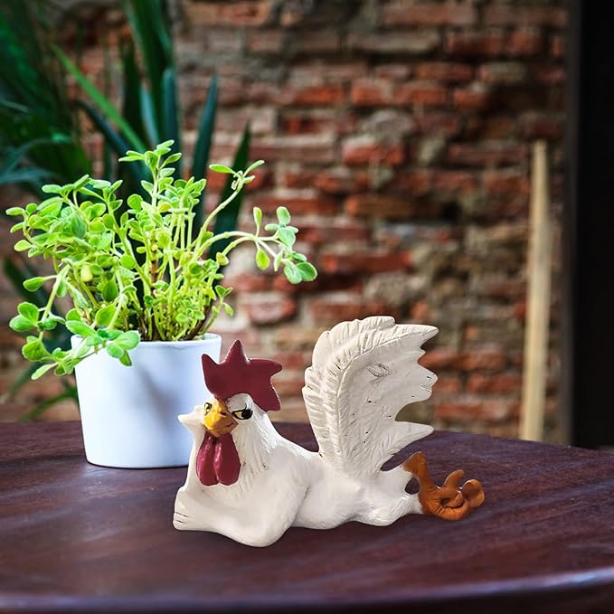 White rooster statue with charming posture and long eyelashes | Resin art | Hand-painted art