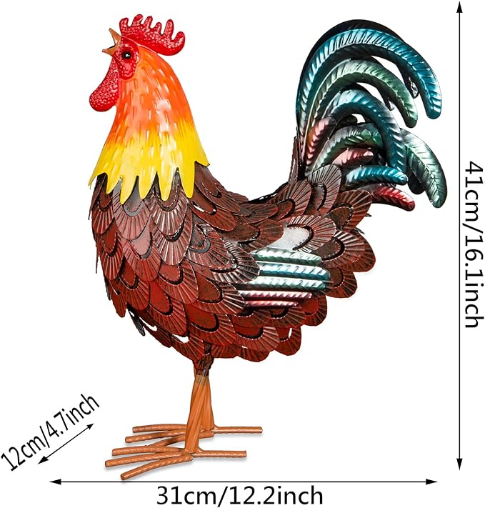 Handcrafted 3D Rooster Metal Statue|Metal Art|Hand Painted Art