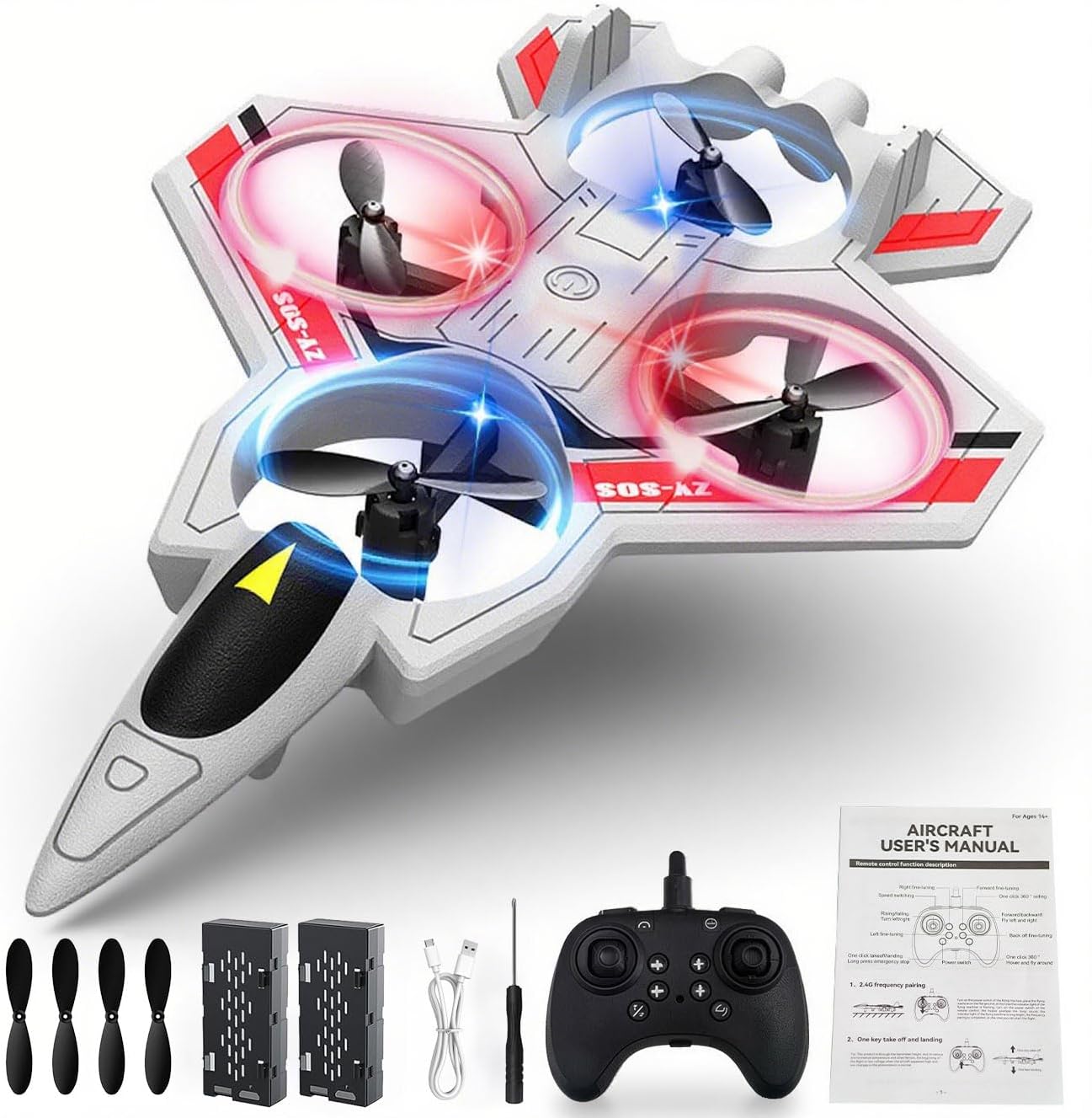 Foam Remote Control Airplanes, RC Plane with Light, RC Airplane Fighter Jet, 360° Flip, Stunt Roll, Airplane Drone for Men, RC Airplane (Blue)