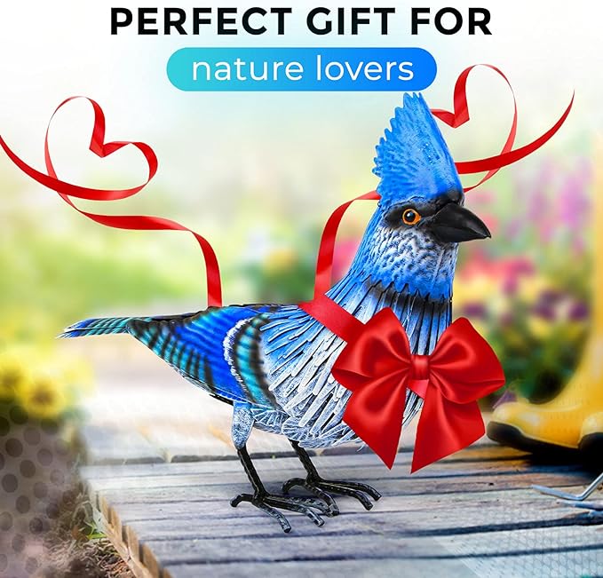 Handcrafted Blue Jay Metal Statue | Metal Art | Hand Painted Art