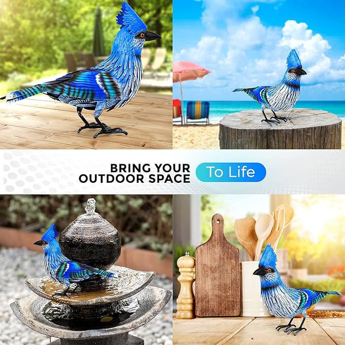 Handcrafted Blue Jay Metal Statue | Metal Art | Hand Painted Art