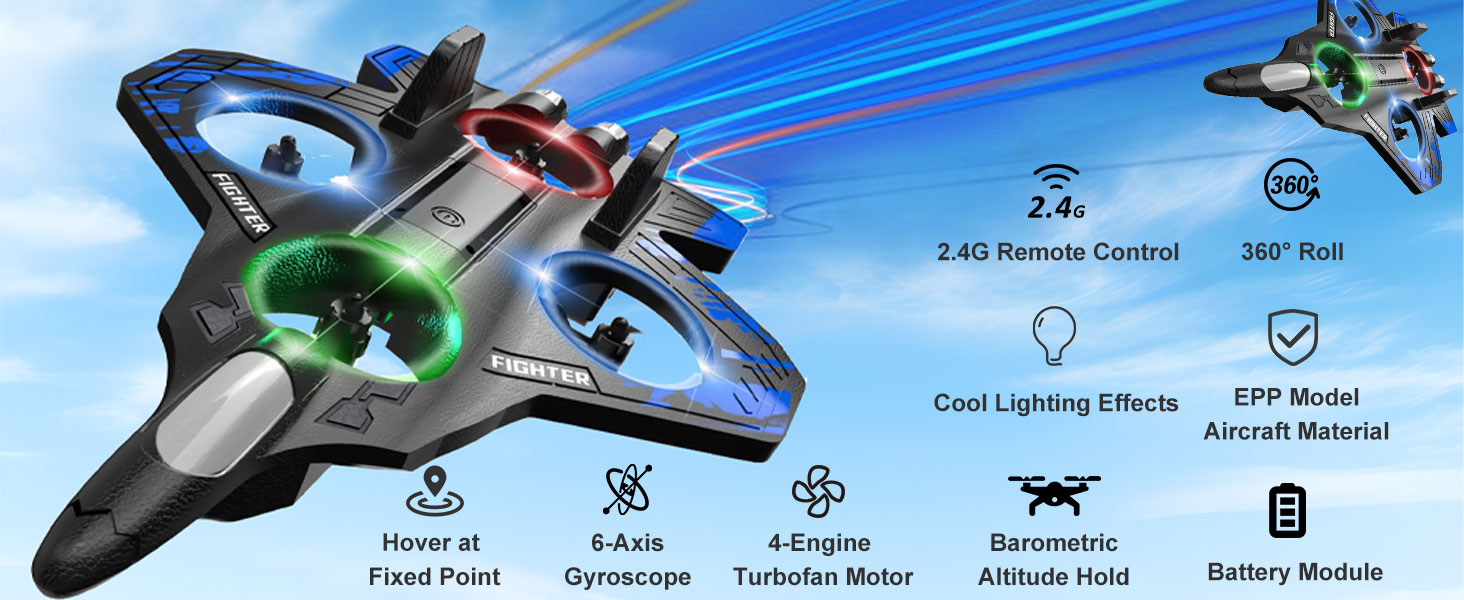 RC airplane foam RC plane RC Airplane Fighter Jet with Light 360&deg; Flip Fighter Jet