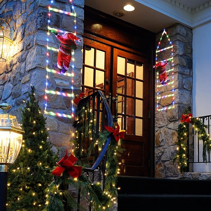 Christmas Decorations LED Ladder Lights with Climbing Santa Claus