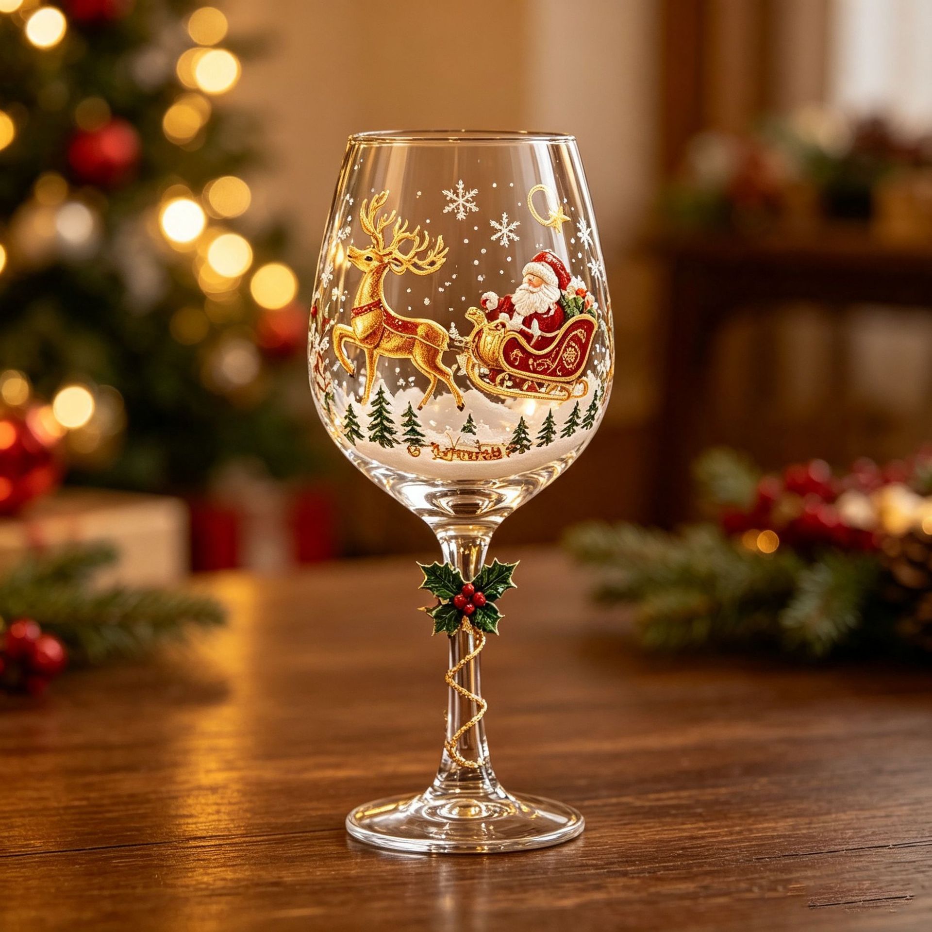 🎄✨3D Christmas Glass Art Cup – Flat-Bottom & Stemmed Holiday Glassware