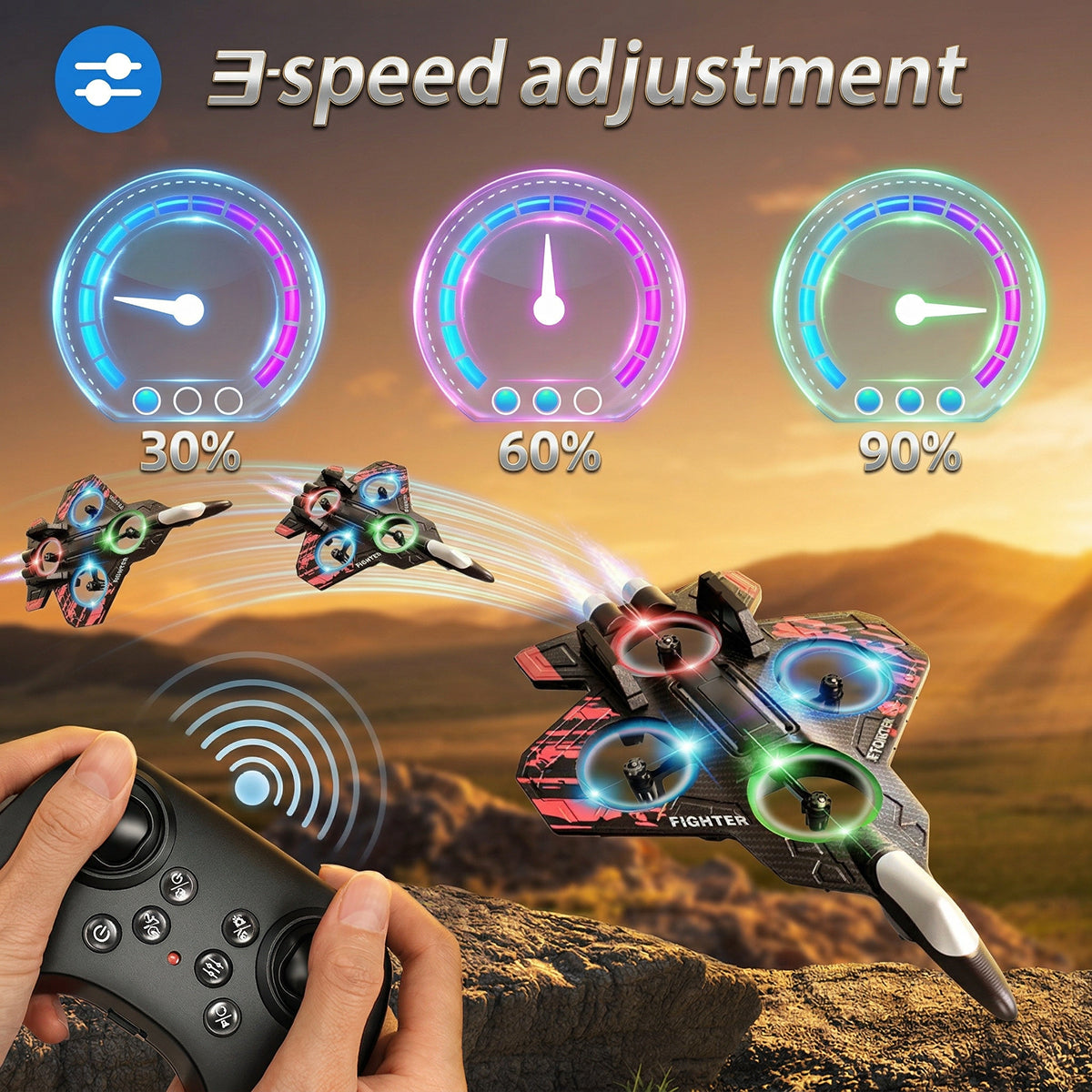 Foam Remote Control Airplanes, RC Plane with Light, RC Airplane Fighter Jet, 360° Flip, Stunt Roll, Airplane Drone for Men, RC Airplane (Blue)