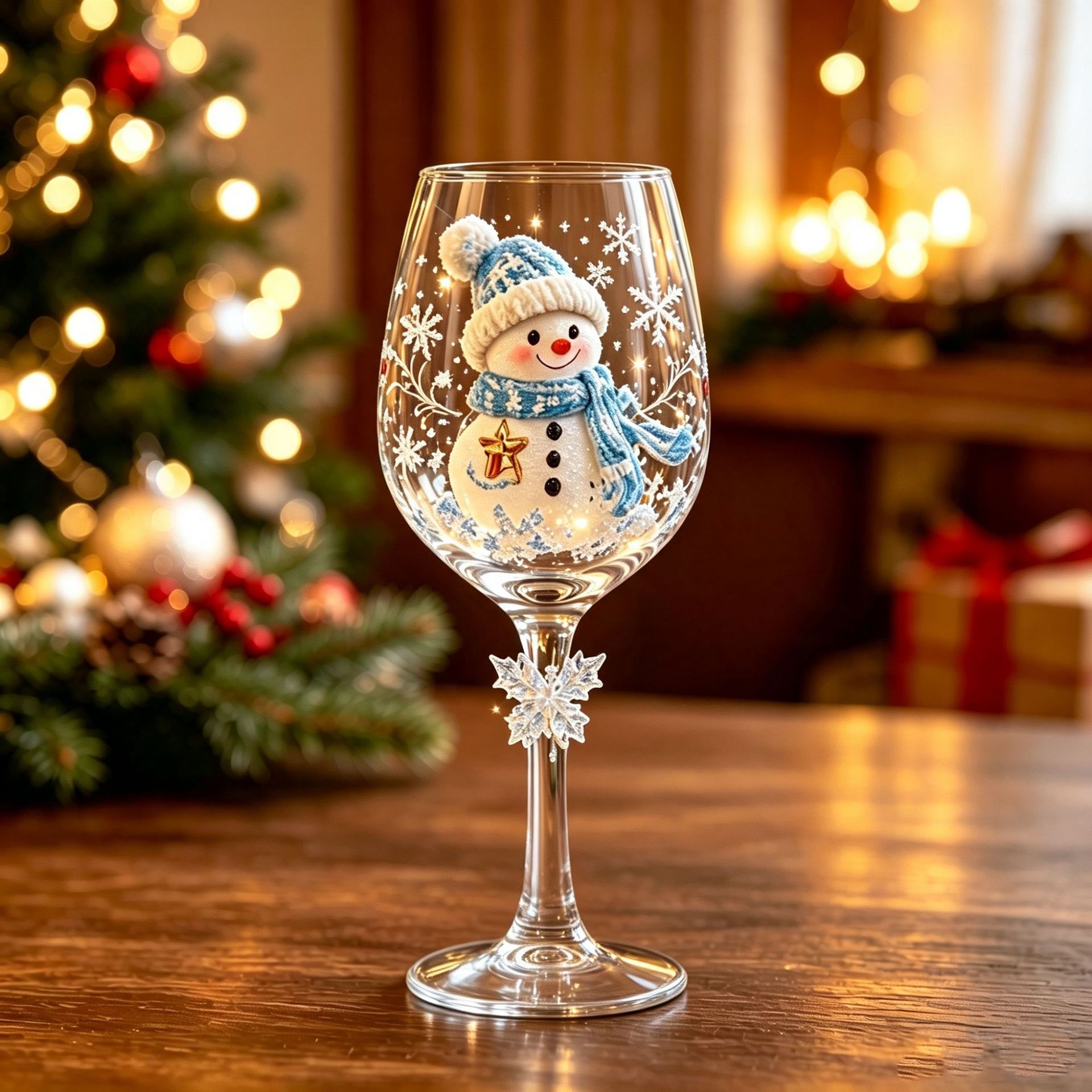 🎄✨3D Christmas Glass Art Cup – Flat-Bottom & Stemmed Holiday Glassware