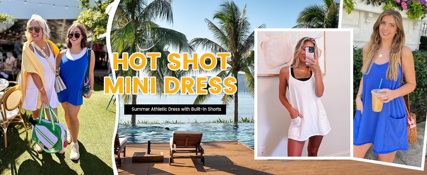 Women's Summer Sleeveless Mini Dress with Built-in Shorts V Neck Spaghetti Straps Athletic Shorts Tennis Dress with Pockets