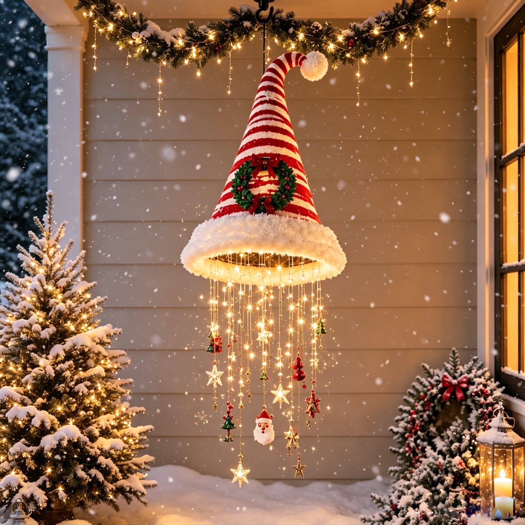🎅✨ Lighted Santa Hat Hanging Chandelier-3 Designs
