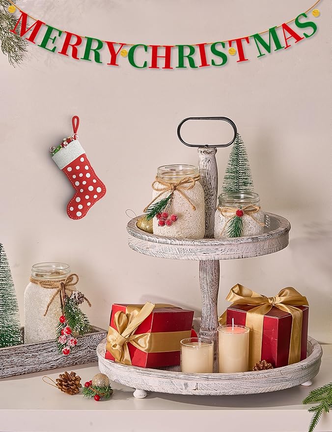 3 Mason Jars with Flameless Christmas Candles, Flowers | Christmas Table Centerpieces | Christmas Gifts