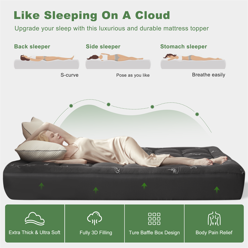 🔥Limited-time 50% off⏰3D Fill Luxurious Bamboo Mattress Topper🛏