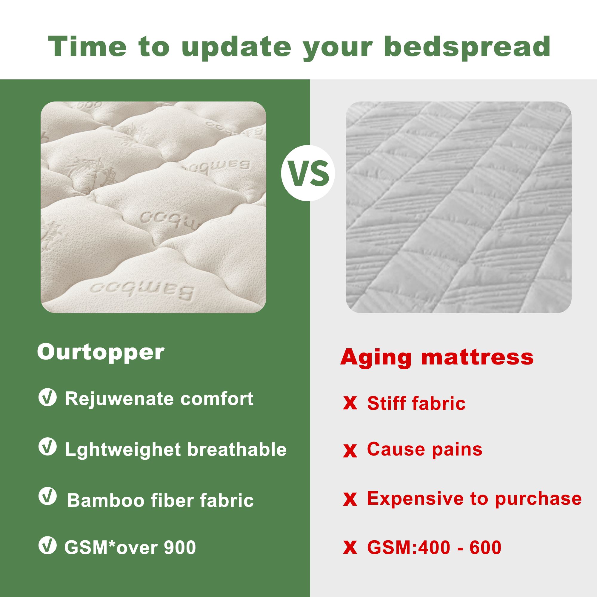 🔥Limited-time 50% off⏰3D Fill Luxurious Bamboo Mattress Topper🛏