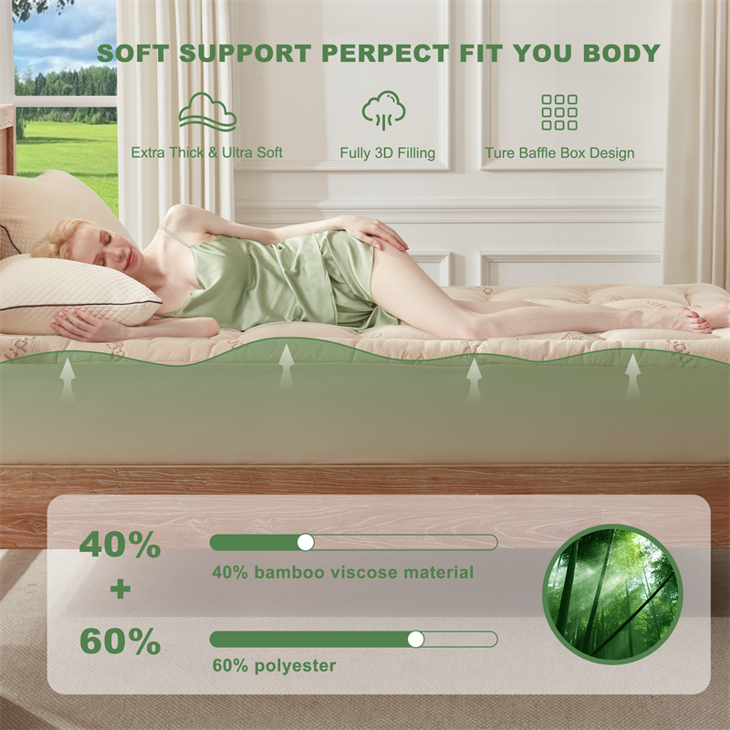 🔥Limited-time 50% off⏰3D Fill Luxurious Bamboo Mattress Topper🛏