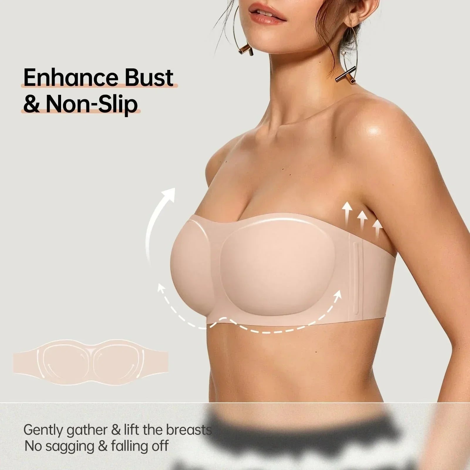 🔥Limited-time 50% off⏰Womens Strapless Bras Push Up Bandeau Bra Non Slip Wireless Supportive Padded Bras Seamless Comfortable Tube Jelly Bra💞