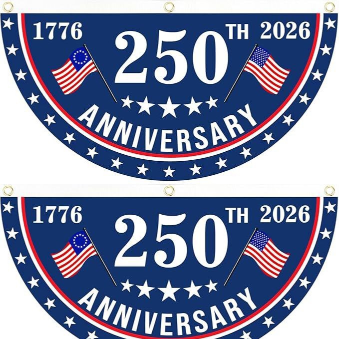 🔥Limited-time 50% off⏰2PCS 250th Anniversary USA Flag 🏁250 Years Anniversary Flag Bunting for Outdoor Decorations with Brass Grommets