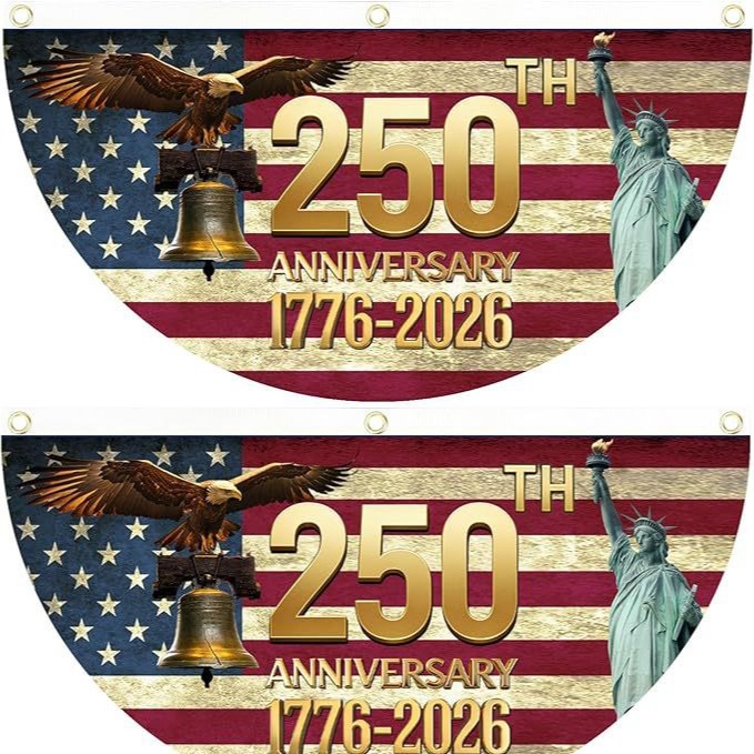 🔥Limited-time 50% off⏰2PCS 250th Anniversary USA Flag 🏁250 Years Anniversary Flag Bunting for Outdoor Decorations with Brass Grommets