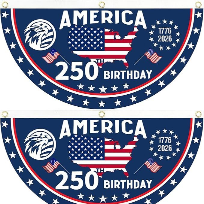 🔥Limited-time 50% off⏰2PCS 250th Anniversary USA Flag 🏁250 Years Anniversary Flag Bunting for Outdoor Decorations with Brass Grommets